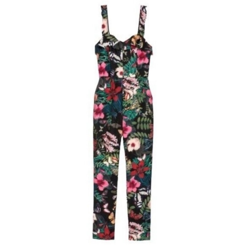 H&M Black and Pink Floral Jumpsuit